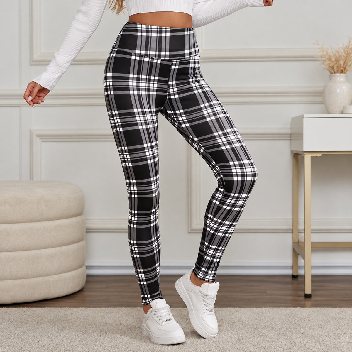 Leggings Windermere™ with Plaid Print, High Waist and Fleece Lining