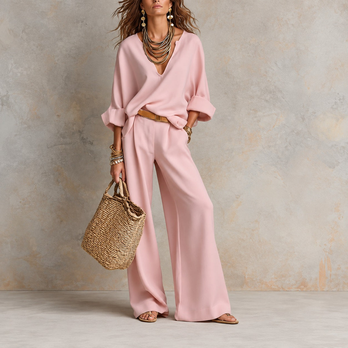 Set Palermo™ with Flowy V-Neck Top and Wide-Leg Pants