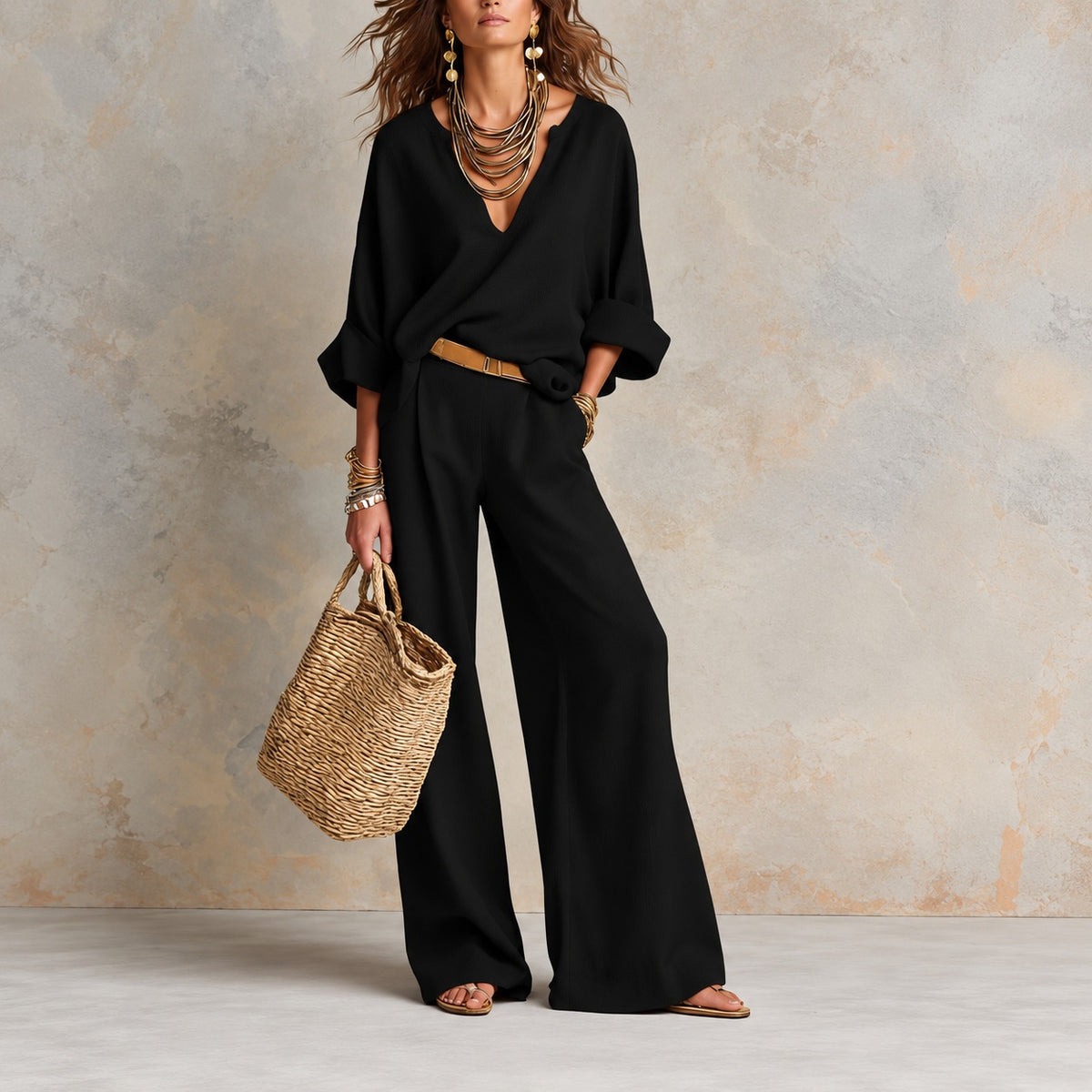 Set Palermo™ with Flowy V-Neck Top and Wide-Leg Pants
