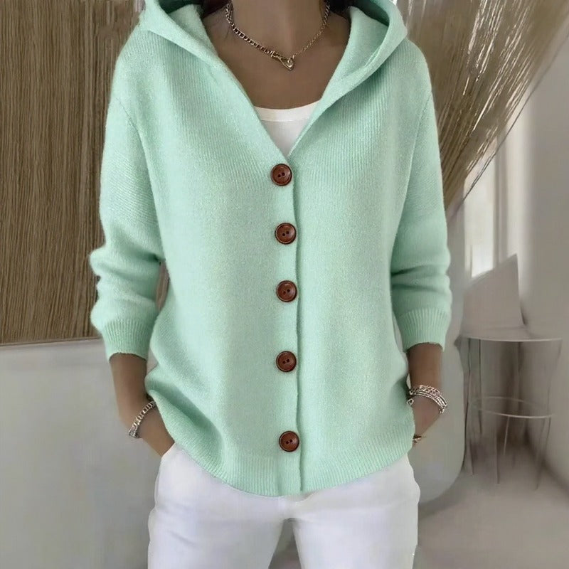 Caterina™ Cardigan in Textured Knit with Chic Front Buttons and a Cozy Hood