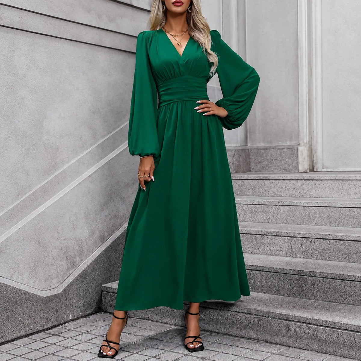 Dress Juliette™ with Draped Waist and Balloon Sleeves