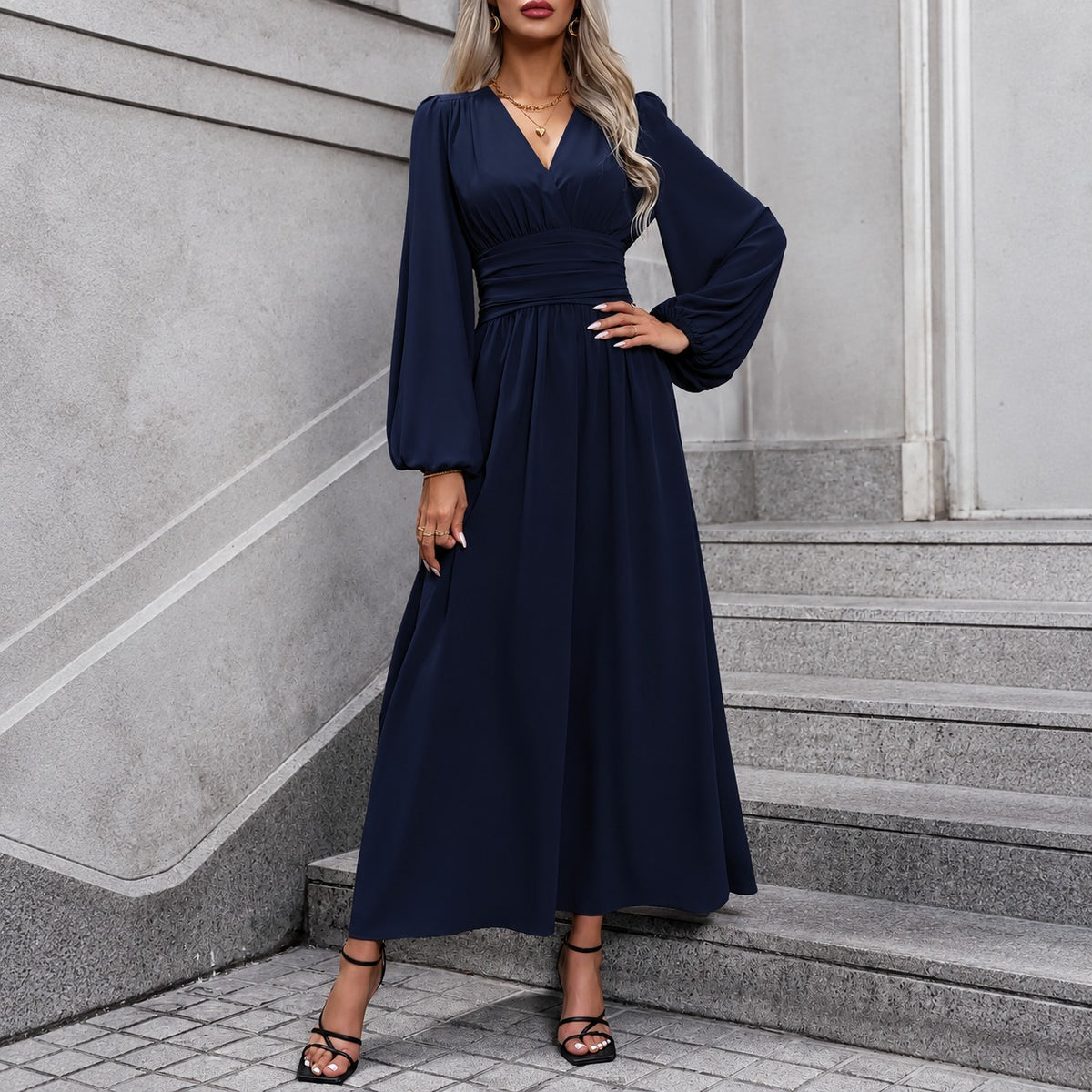 Dress Juliette™ with Draped Waist and Balloon Sleeves