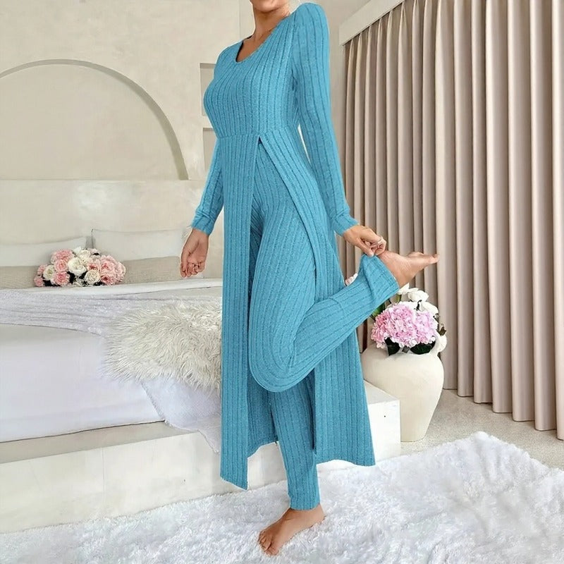 Hera™ Two-Piece Set with Long Layered Top, Side Slit and High-Waisted Pants