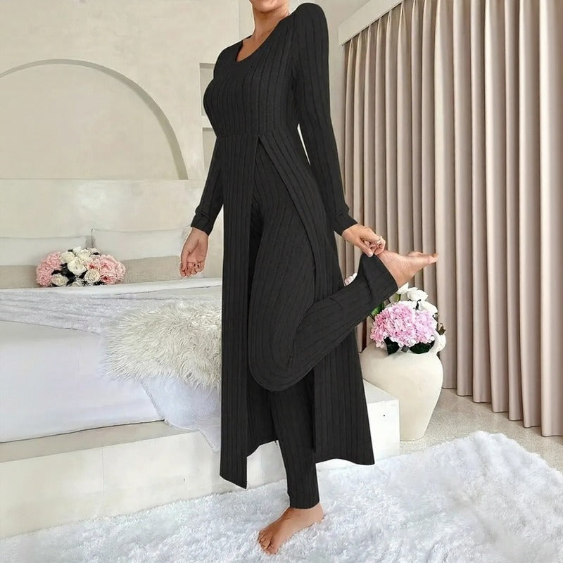 Hera™ Two-Piece Set with Long Layered Top, Side Slit and High-Waisted Pants