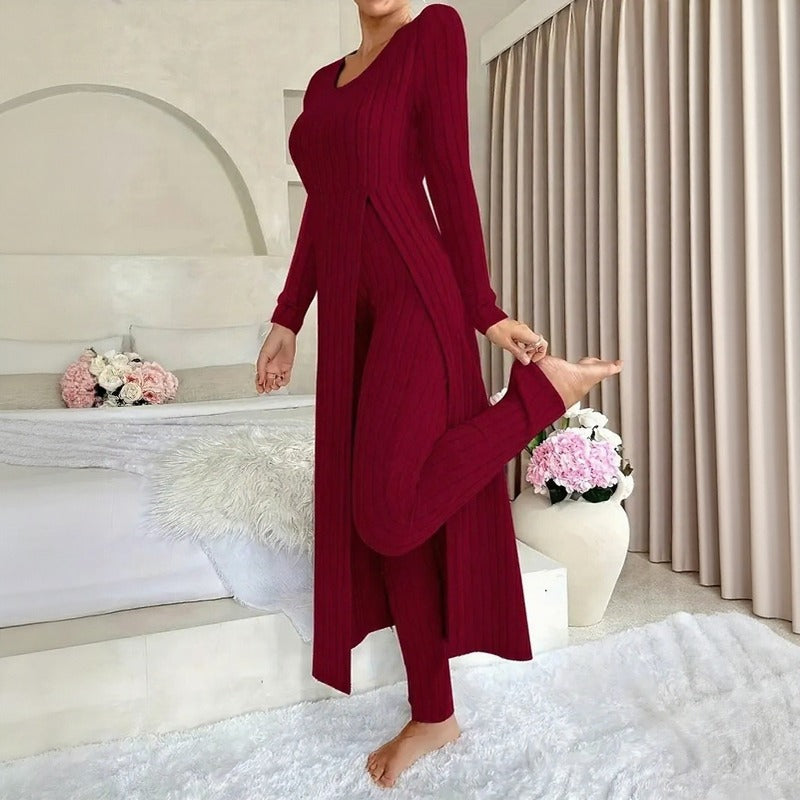 Hera™ Two-Piece Set with Long Layered Top, Side Slit and High-Waisted Pants