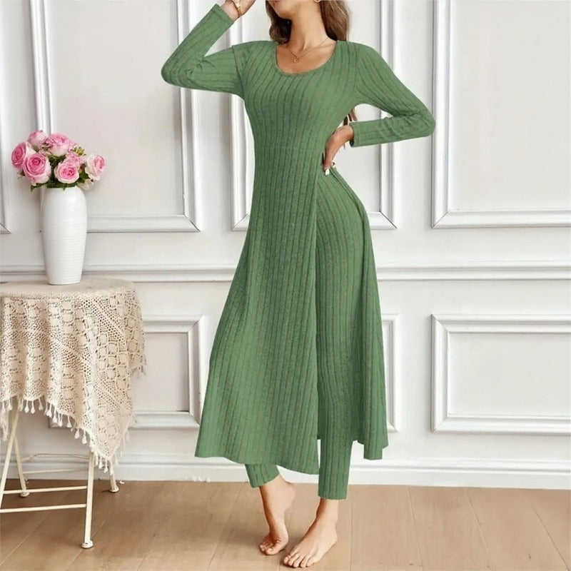 Hera™ Two-Piece Set with Long Layered Top, Side Slit and High-Waisted Pants
