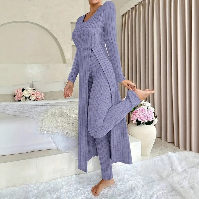 Hera™ Two-Piece Set with Long Layered Top, Side Slit and High-Waisted Pants