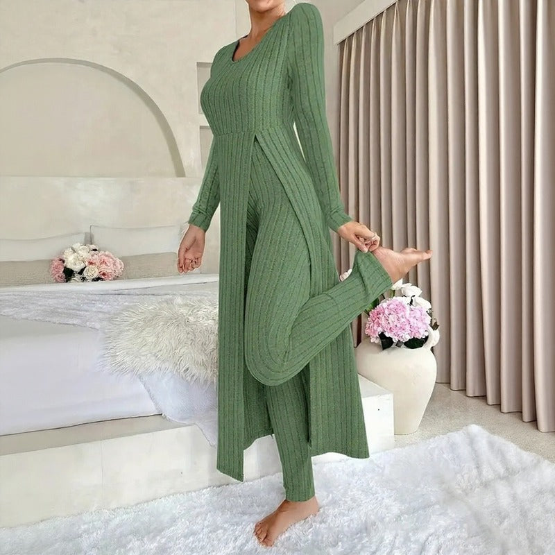 Hera™ Two-Piece Set with Long Layered Top, Side Slit and High-Waisted Pants
