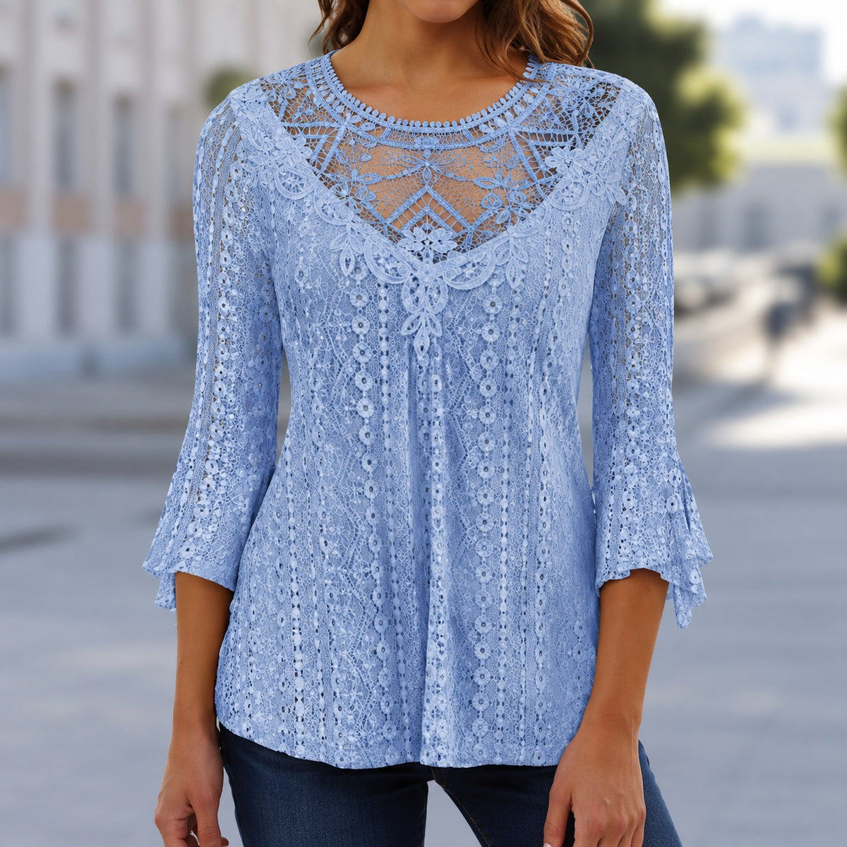 Blouse Annecy™ With Ornamental Embroidery, Lace Details and Wide Sleeves