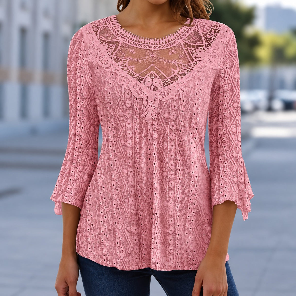 Blouse Annecy™ With Ornamental Embroidery, Lace Details and Wide Sleeves