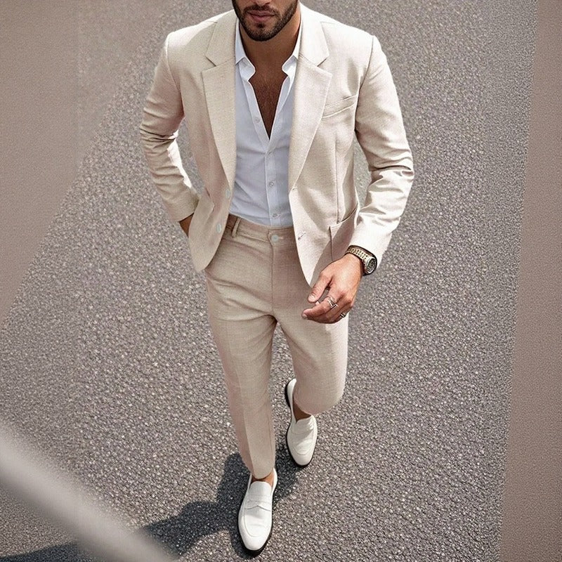 Montieri™ Casual Suit with Classic-Lapel Blazer and Straight-Leg Tailored Pants