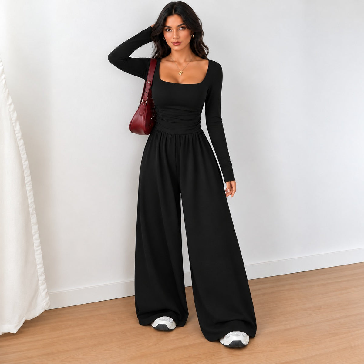 Serena™ Wide-Leg Jumpsuit with Long Sleeves and a Defined Waist