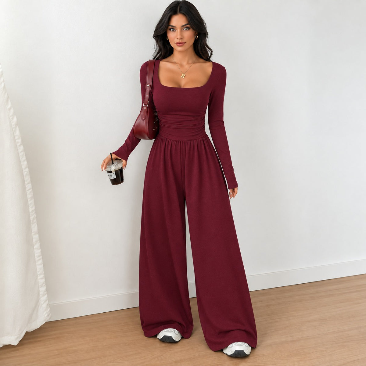 Serena™ Wide-Leg Jumpsuit with Long Sleeves and a Defined Waist