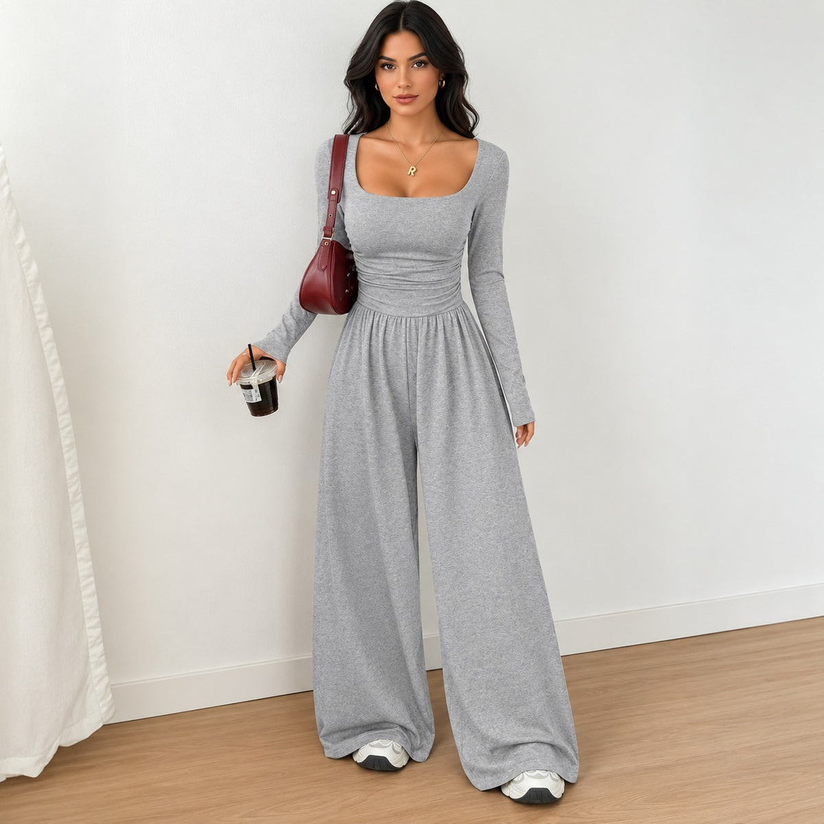 Serena™ Wide-Leg Jumpsuit with Long Sleeves and a Defined Waist