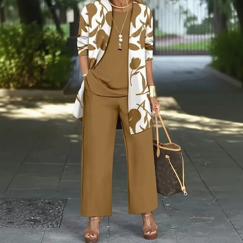 Magnolia™ 3-Piece Set with Relaxed Top, Wide-Leg Pants and Long Floral Cardigan