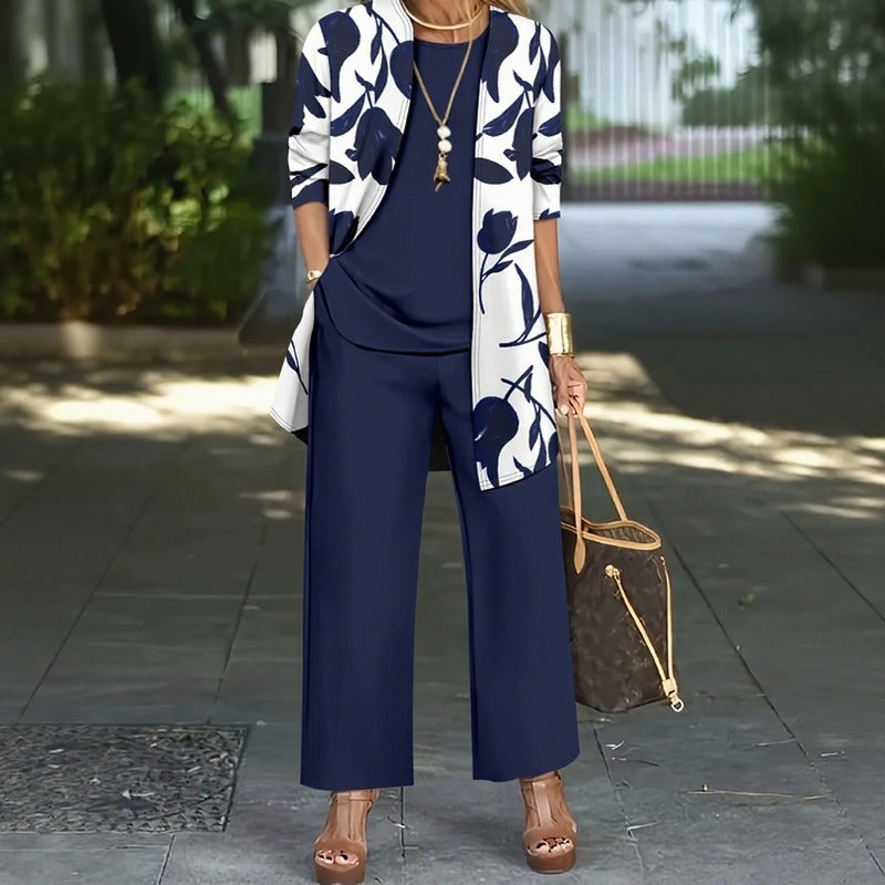 Magnolia™ 3-Piece Set with Relaxed Top, Wide-Leg Pants and Long Floral Cardigan
