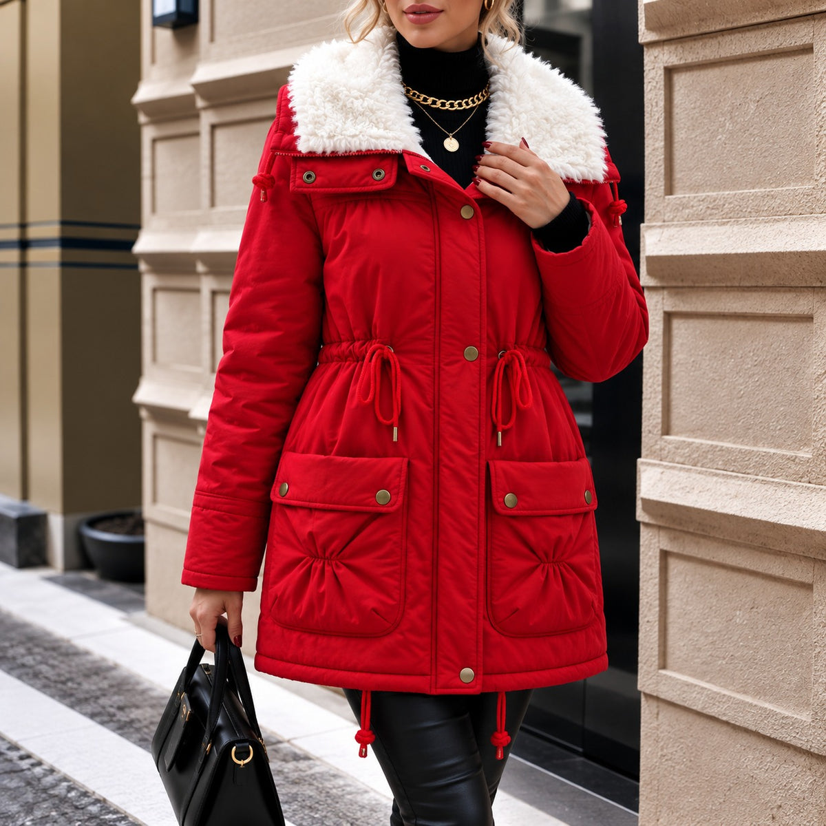Coat Pamela™ with a Lined High Collar, Front Closure and Flap Pockets