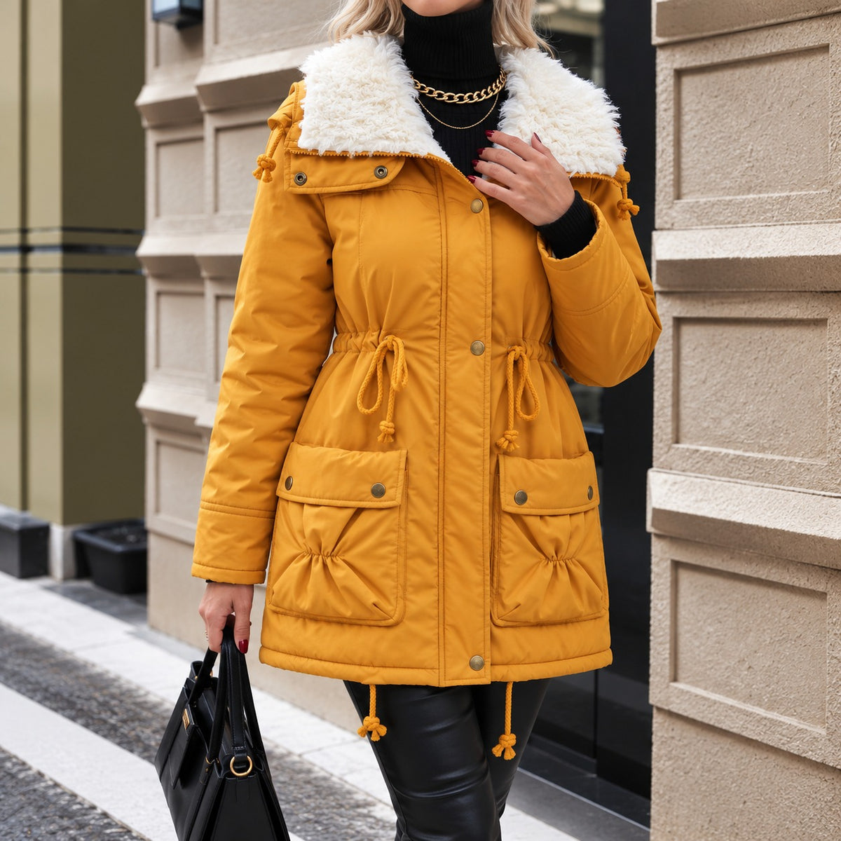 Coat Pamela™ with a Lined High Collar, Front Closure and Flap Pockets