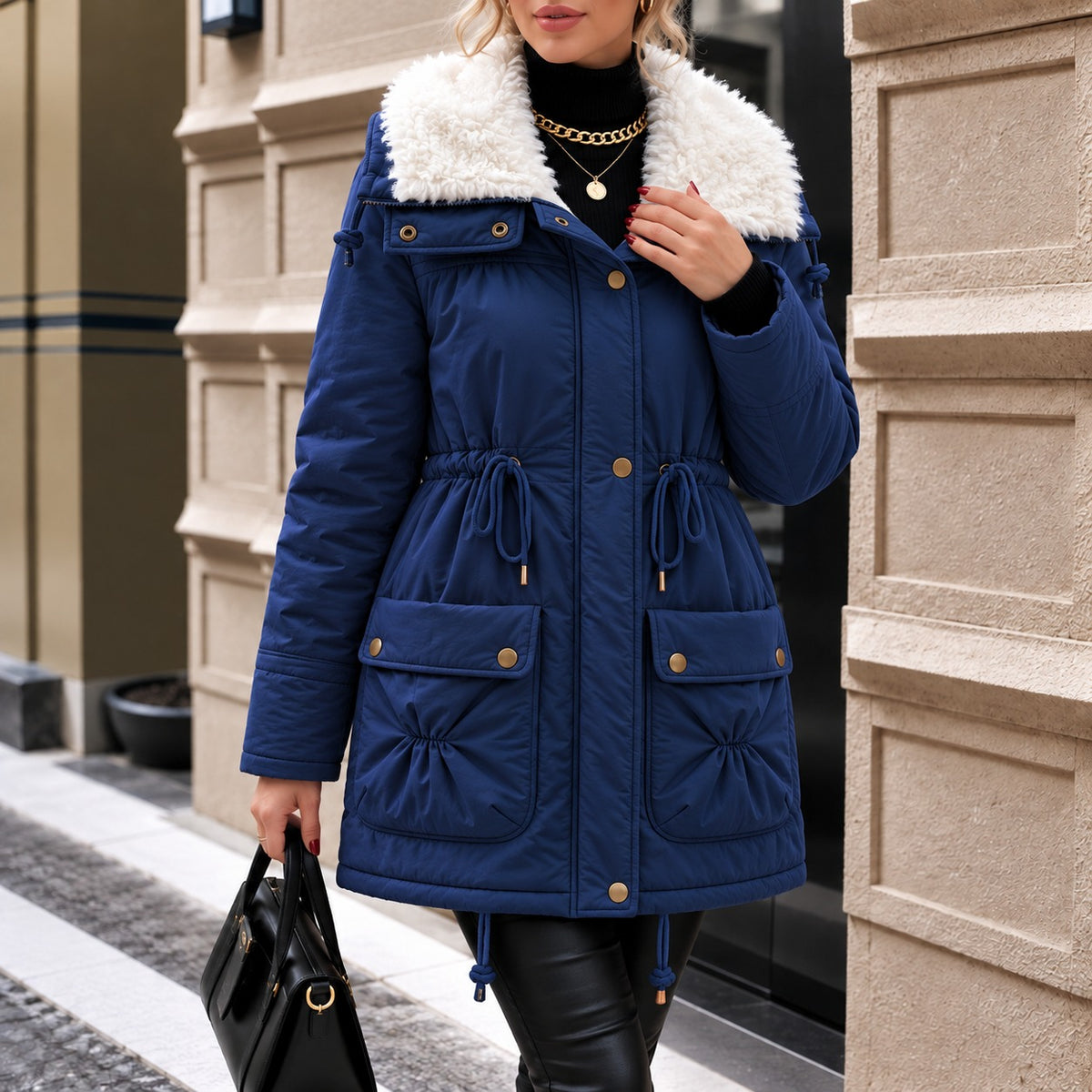 Coat Pamela™ with a Lined High Collar, Front Closure and Flap Pockets