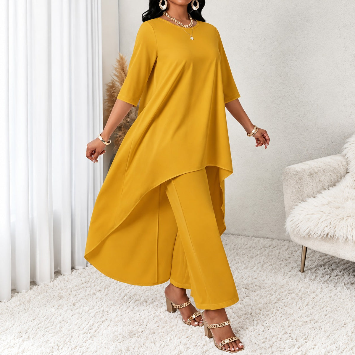 Set Elise™ with Asymmetric Longline Top and Flowy Wide-Leg Pants