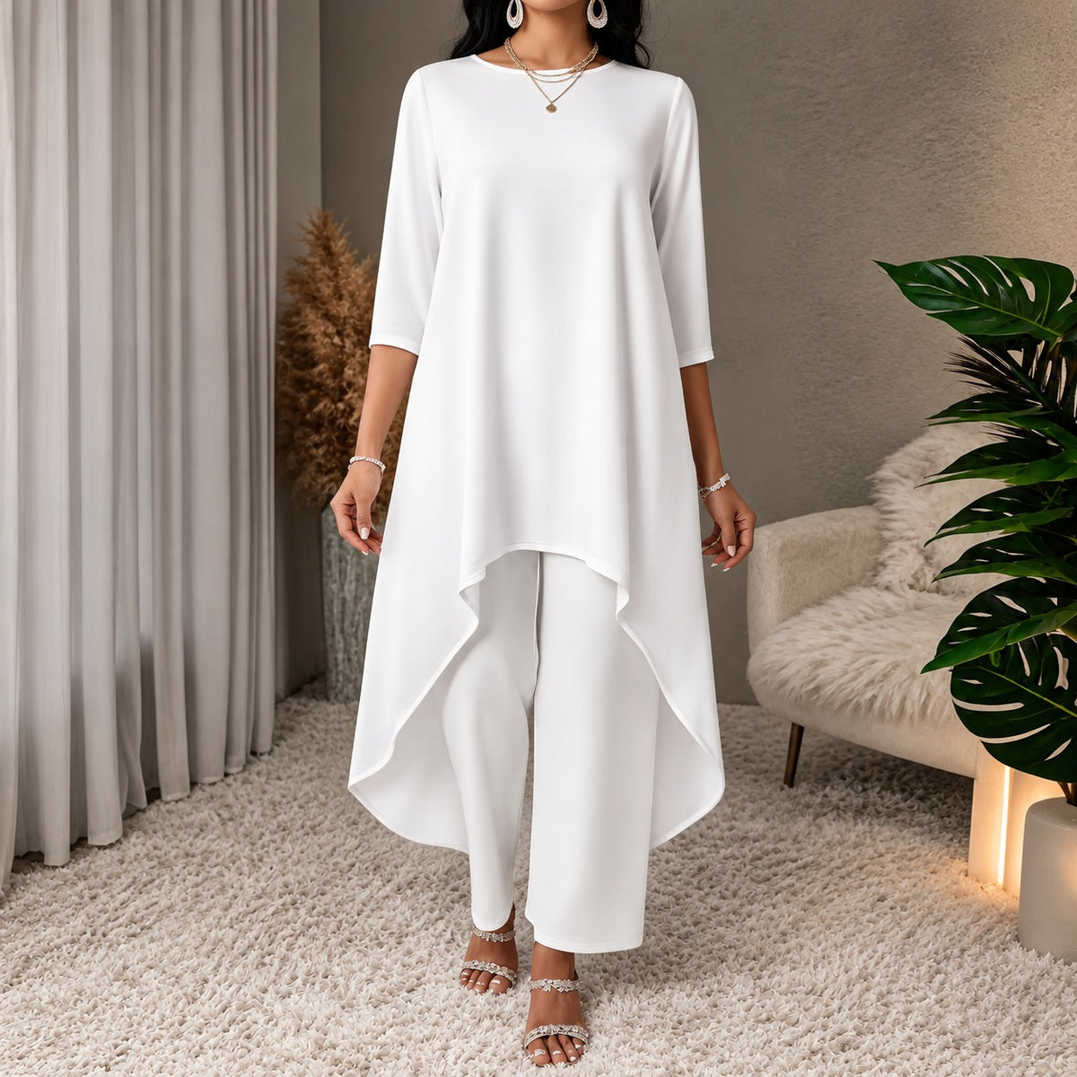 Set Elise™ with Asymmetric Longline Top and Flowy Wide-Leg Pants