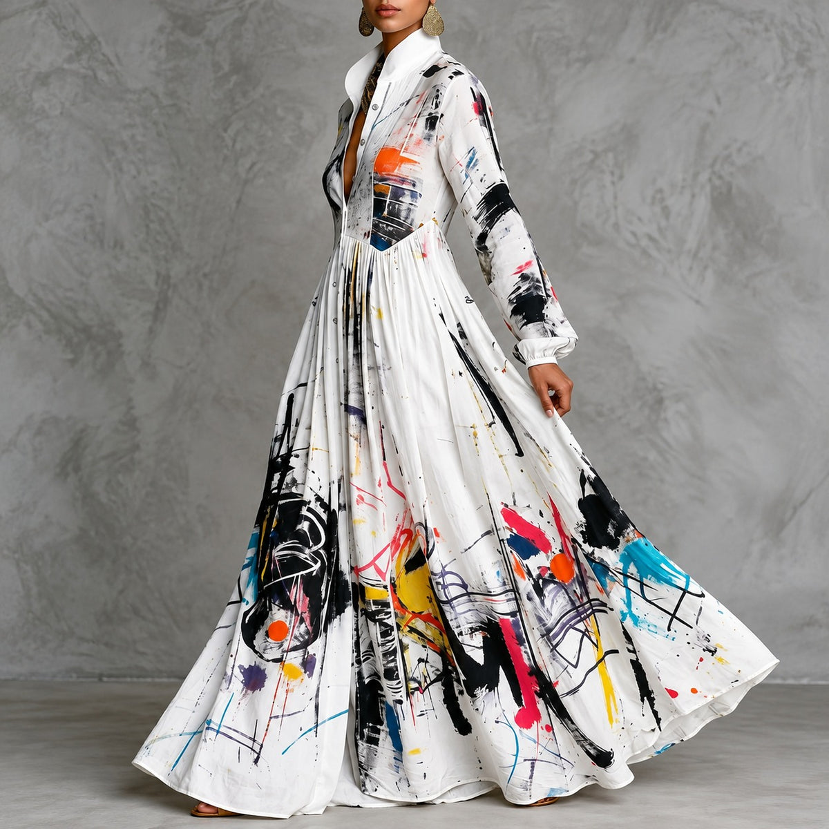 Dress Estelle™ with Abstract Art Print, Defined Waist and Flared Skirt