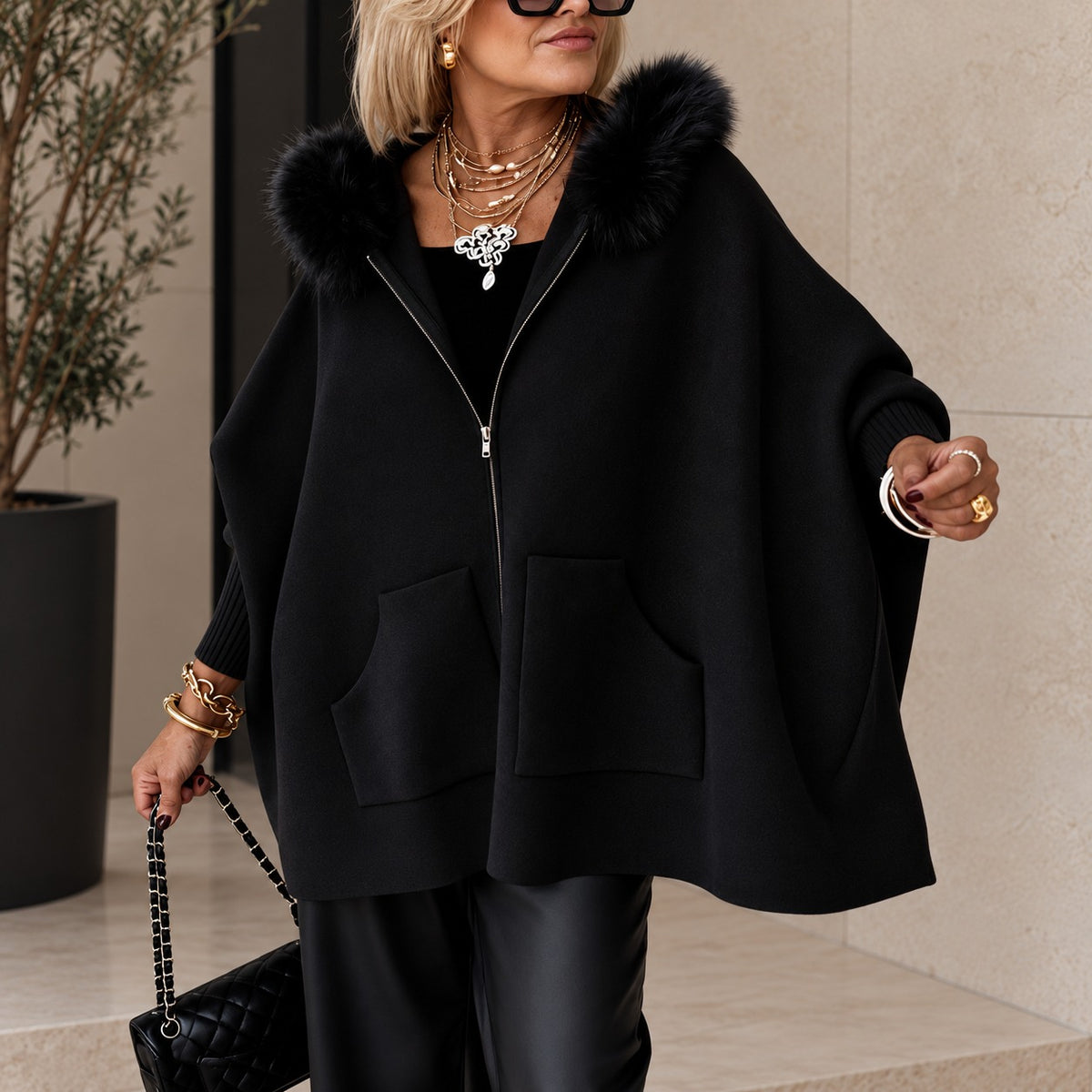 Laramie™ Hooded Jacket with Plush Trim, Ribbed Cuffs and Front Zipper