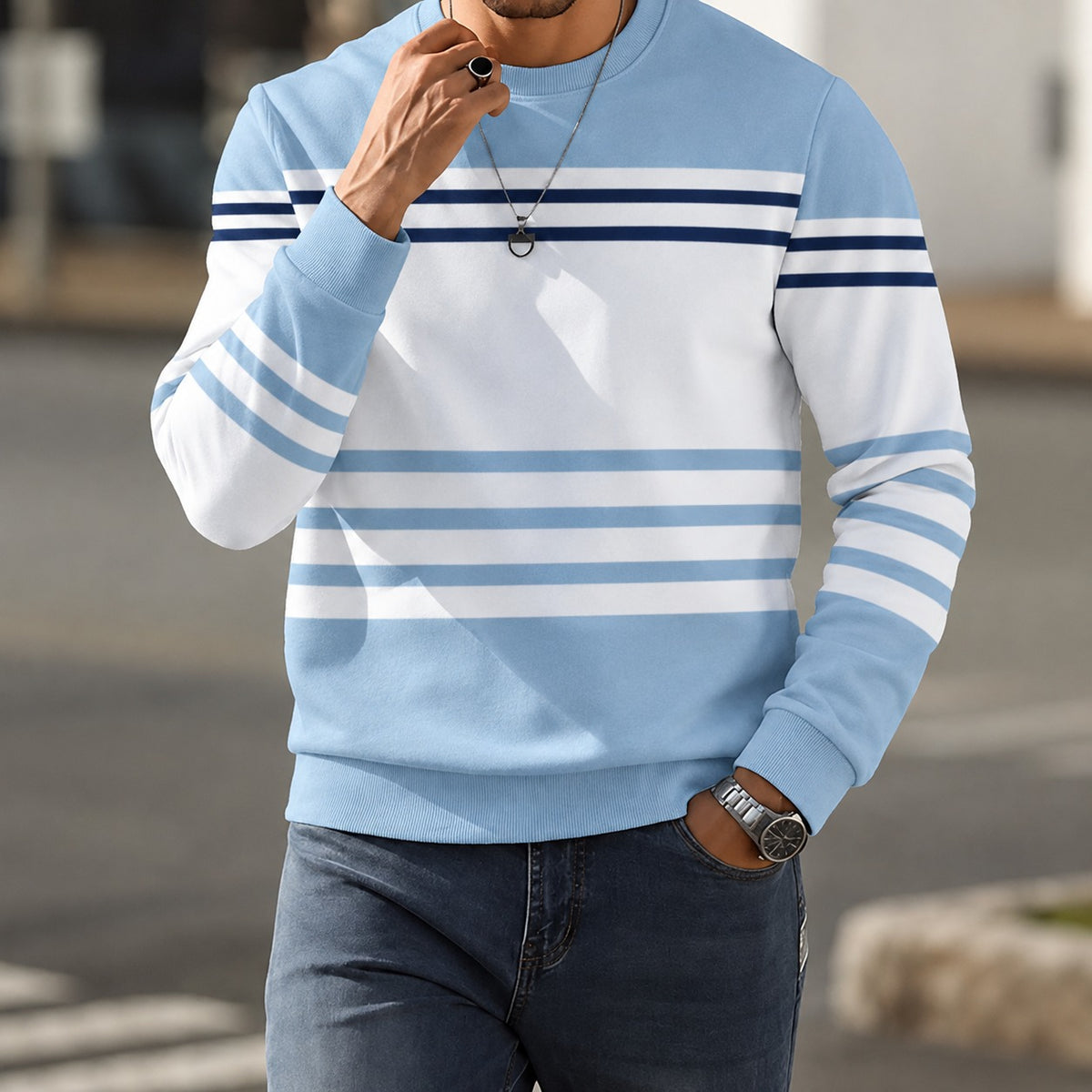 Aldemar™ Sweatshirt with Contrast Stripes, Crew Neck and Ribbed Cuffs