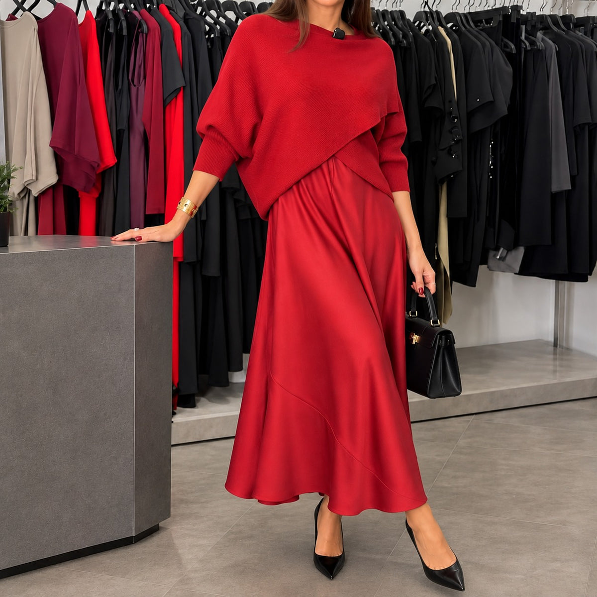 Set Valencia™ with Asymmetric Wrap Top and Flowy Maxi Skirt