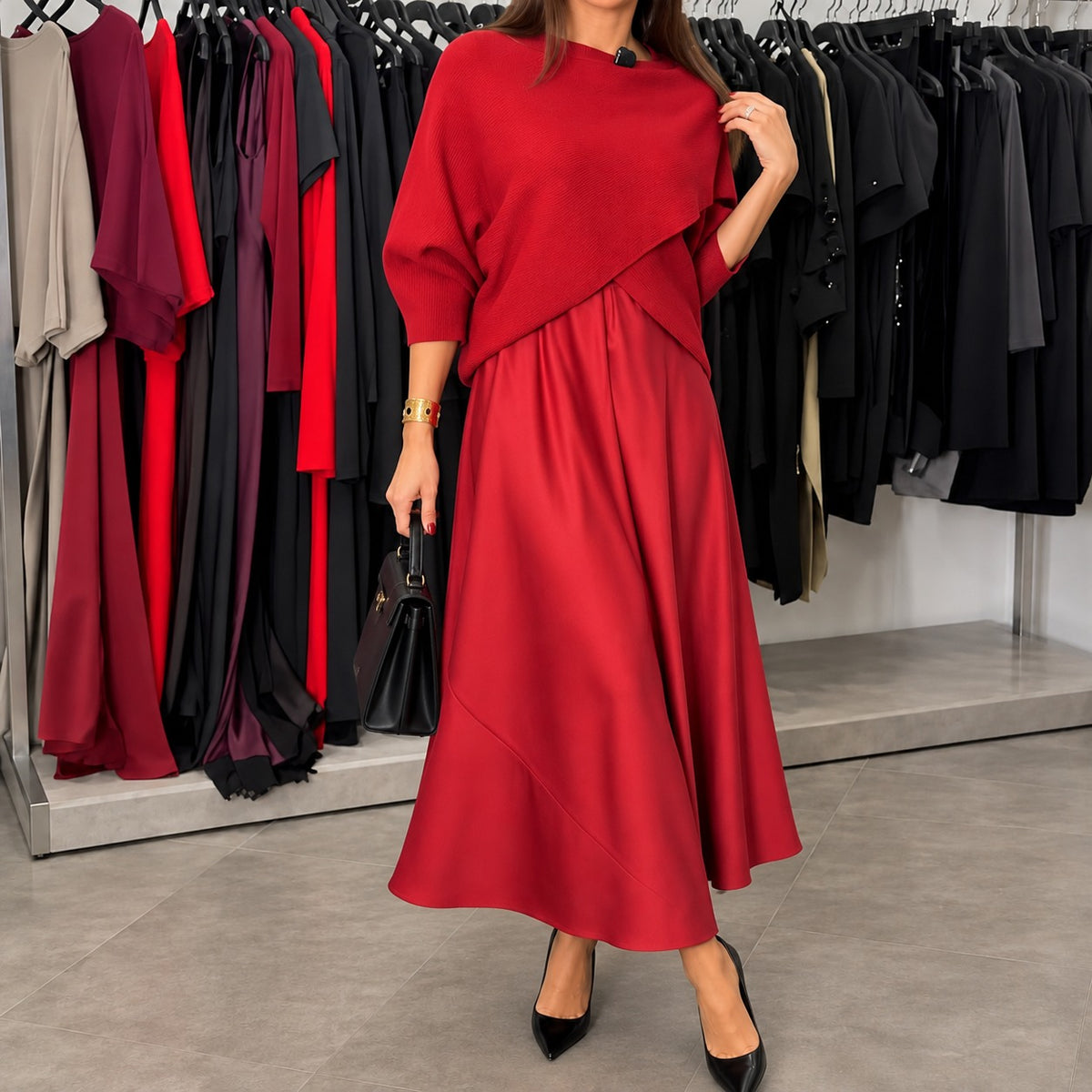Set Valencia™ with Asymmetric Wrap Top and Flowy Maxi Skirt