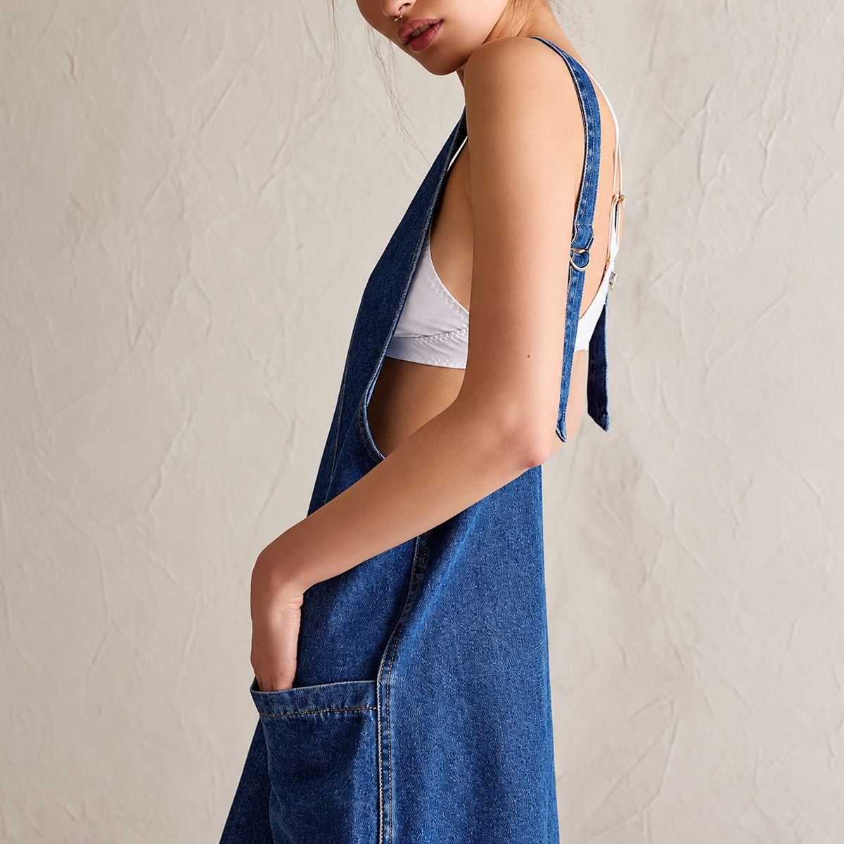 Dress Monroe™ Denim Mini with Adjustable Straps, Deep V-Neck and Open Back
