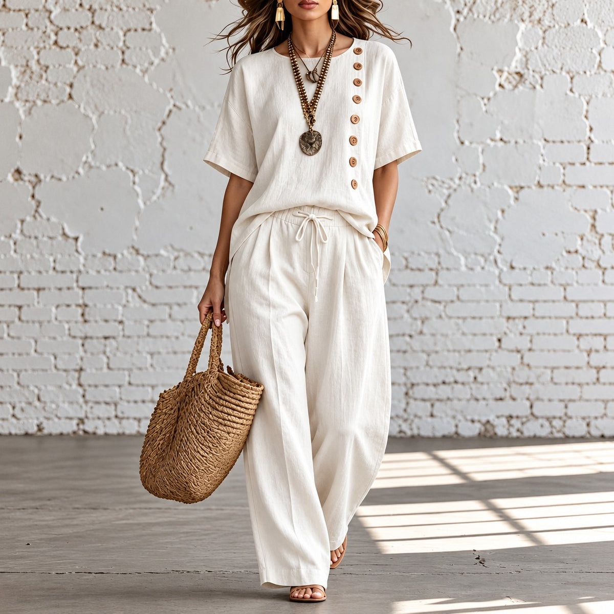 Set Kinsale™ with Button-Detail Top and Wide-Leg Pants