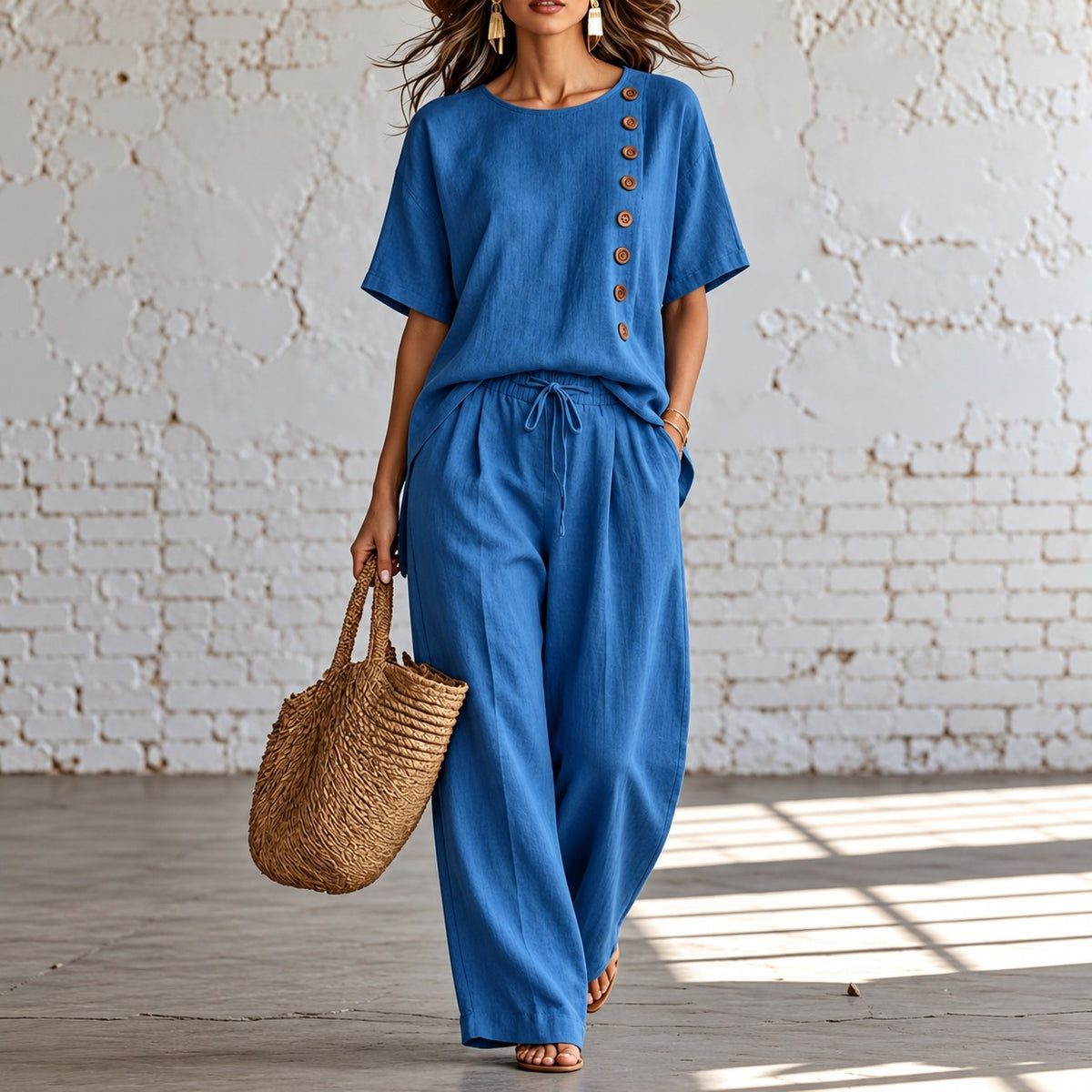 Set Kinsale™ with Button-Detail Top and Wide-Leg Pants