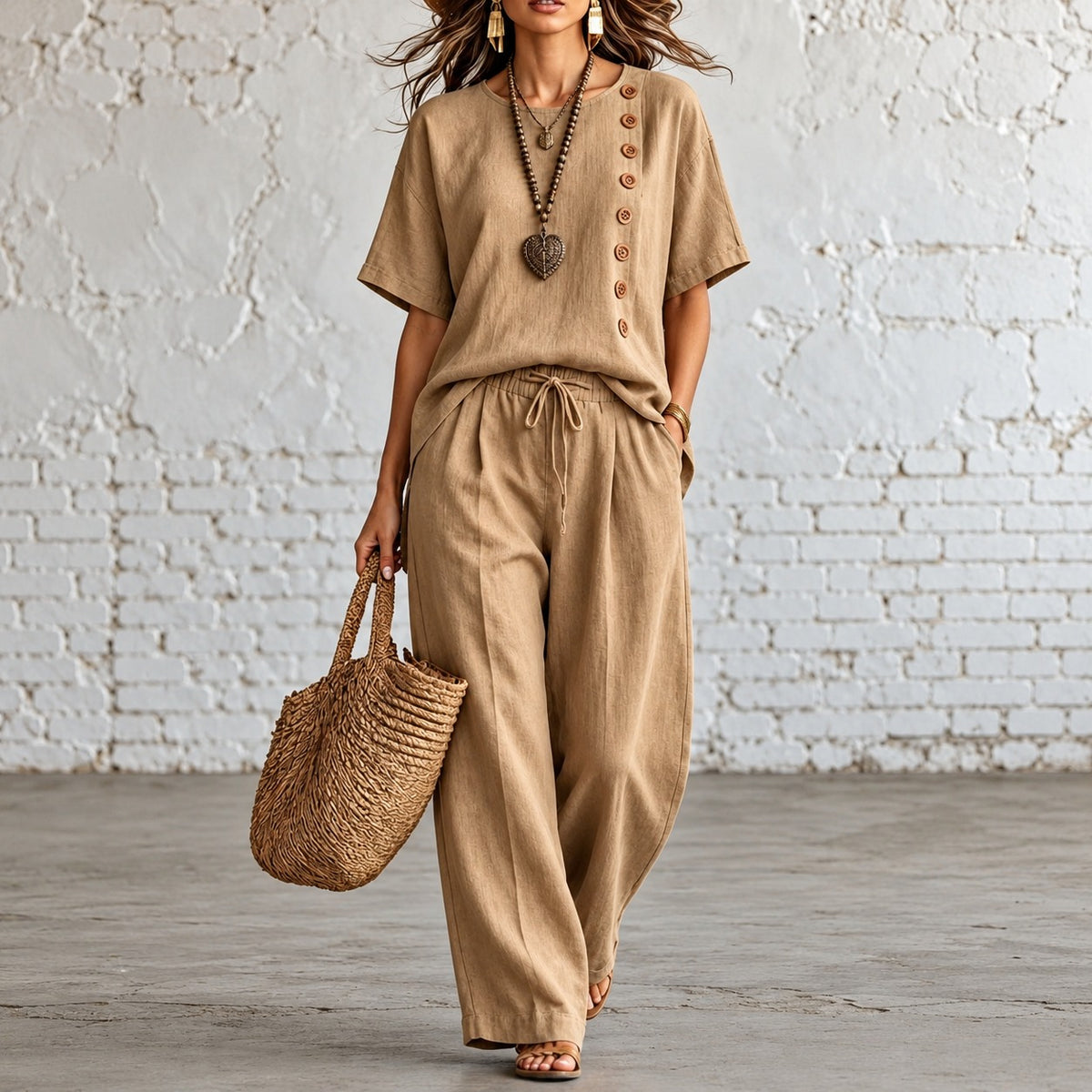 Set Kinsale™ with Button-Detail Top and Wide-Leg Pants