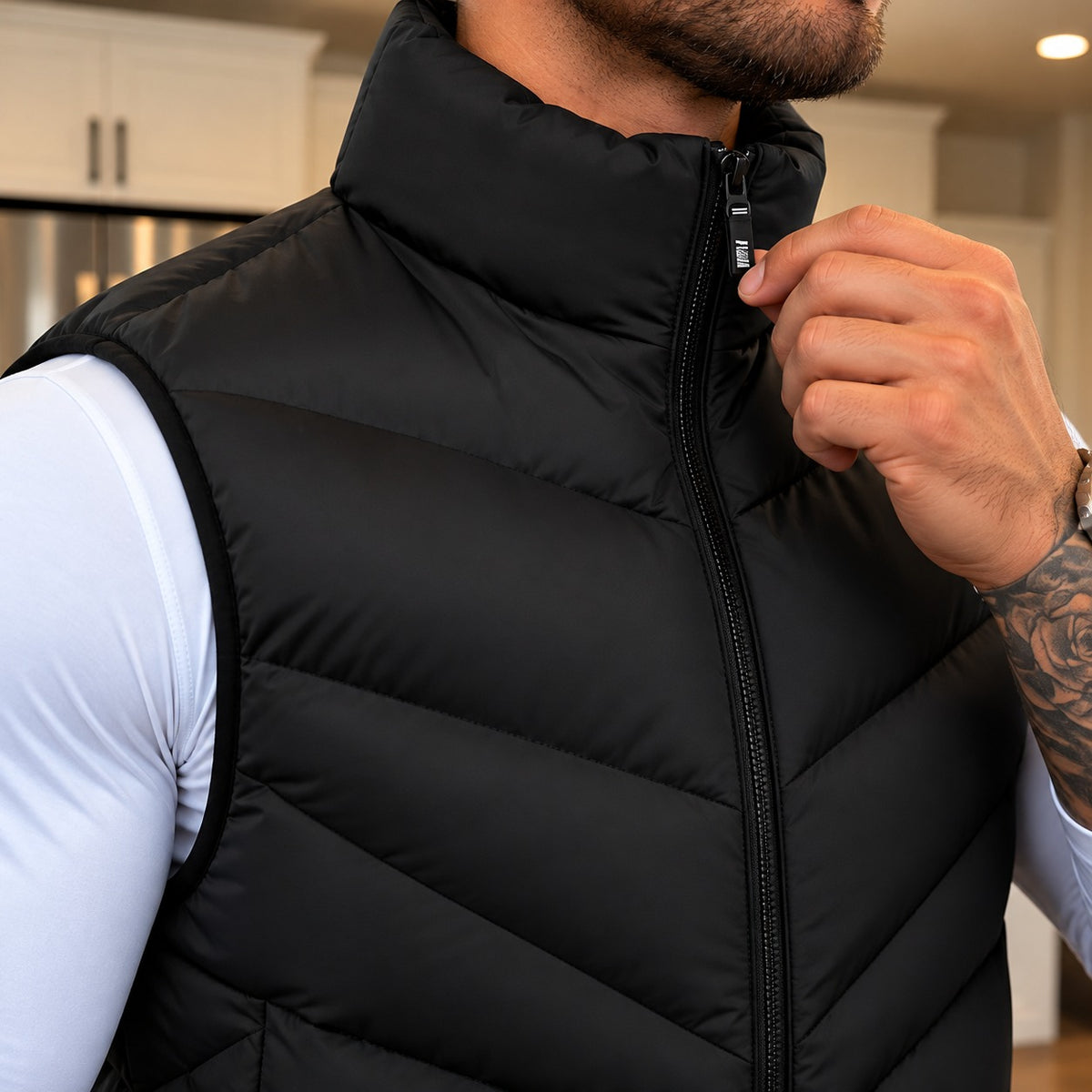 Puffer Vest Evermont™ with Fleece Lining, Stand Collar and Front Zipper