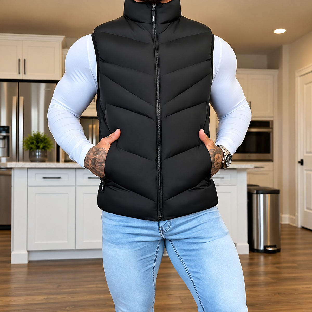 Puffer Vest Evermont™ with Fleece Lining, Stand Collar and Front Zipper