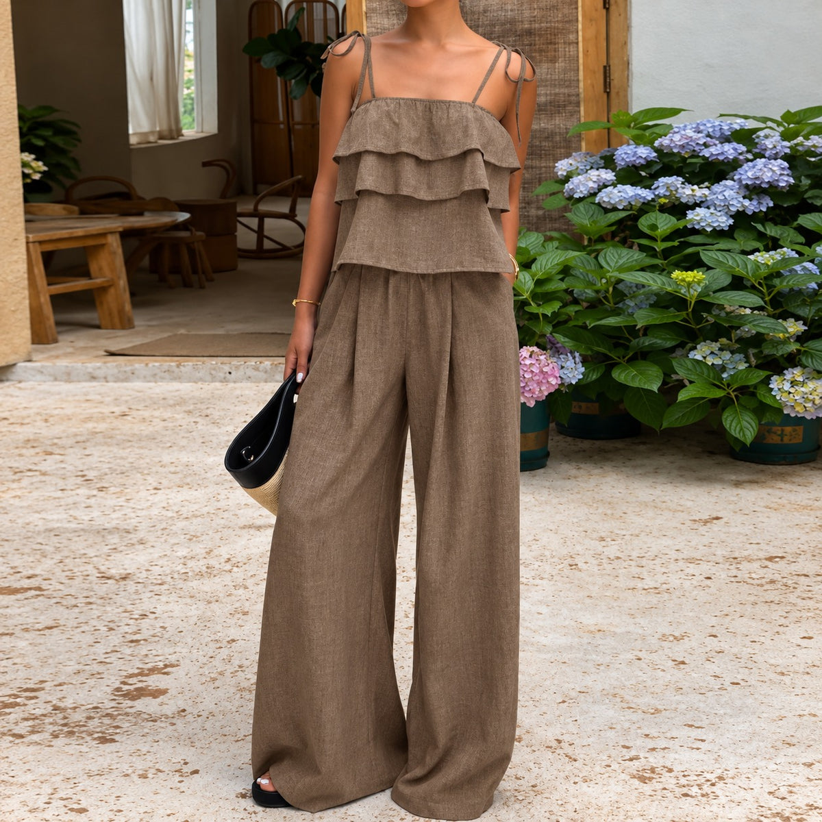 Set Marielle™ with Ruffled Camisole, Tie Straps and Wide-Leg Pants