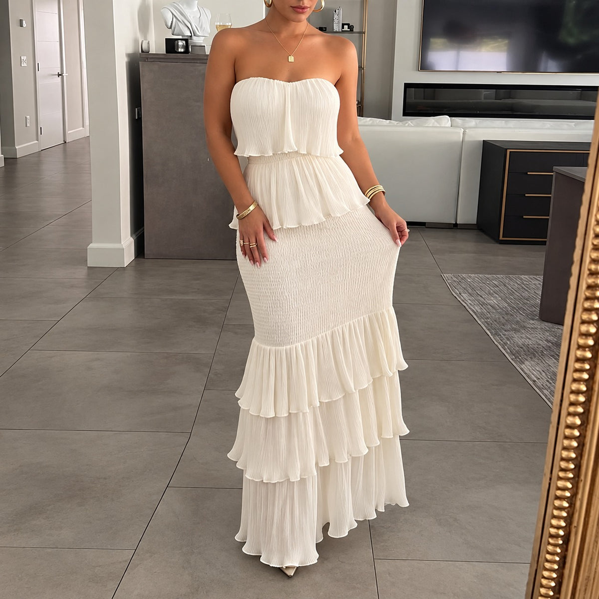 Dress Marceline™ Strapless with Smocked Waist and Tiered Ruffles
