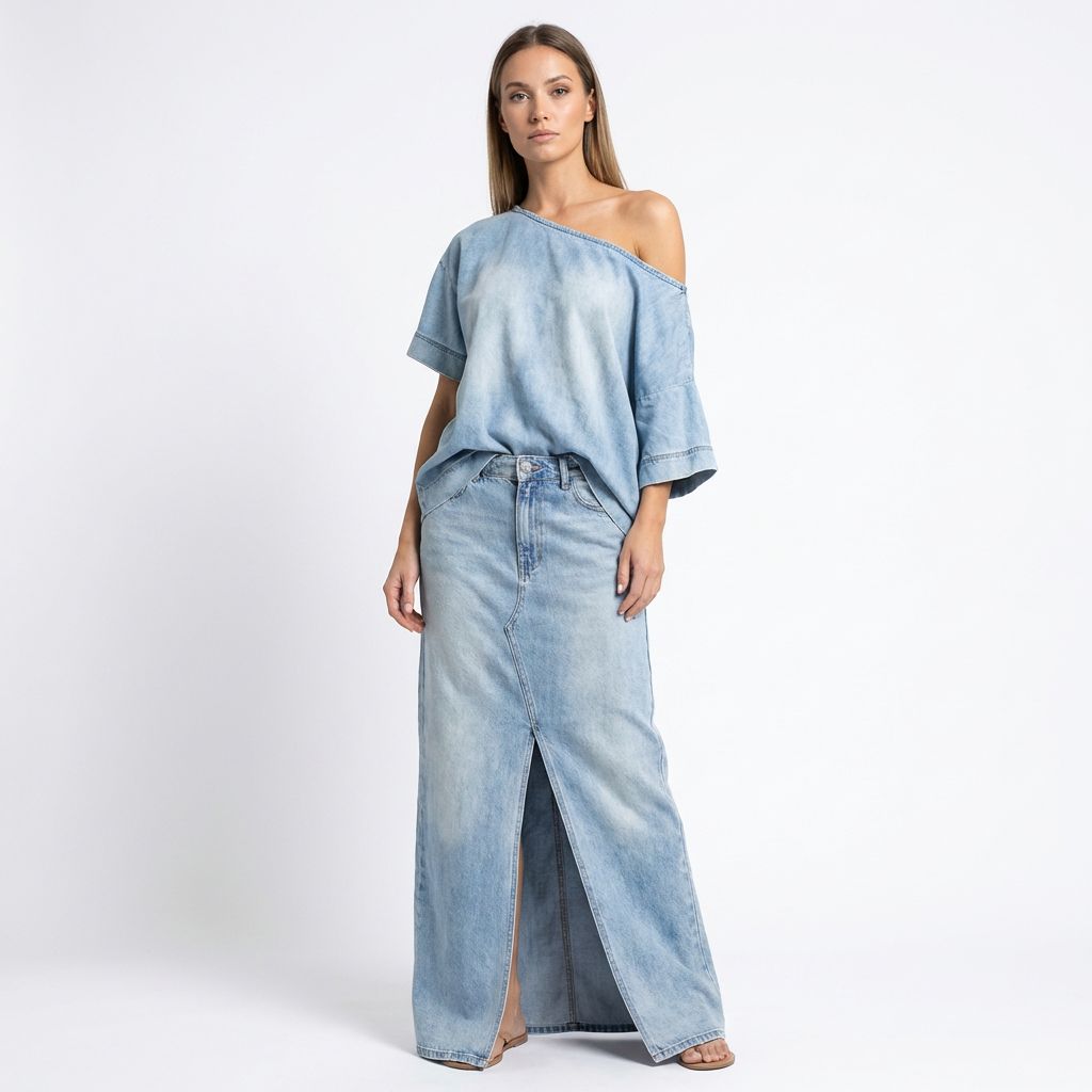 Capri Bleu™ Set with Asymmetrical Top and Lightweight Denim Skirt