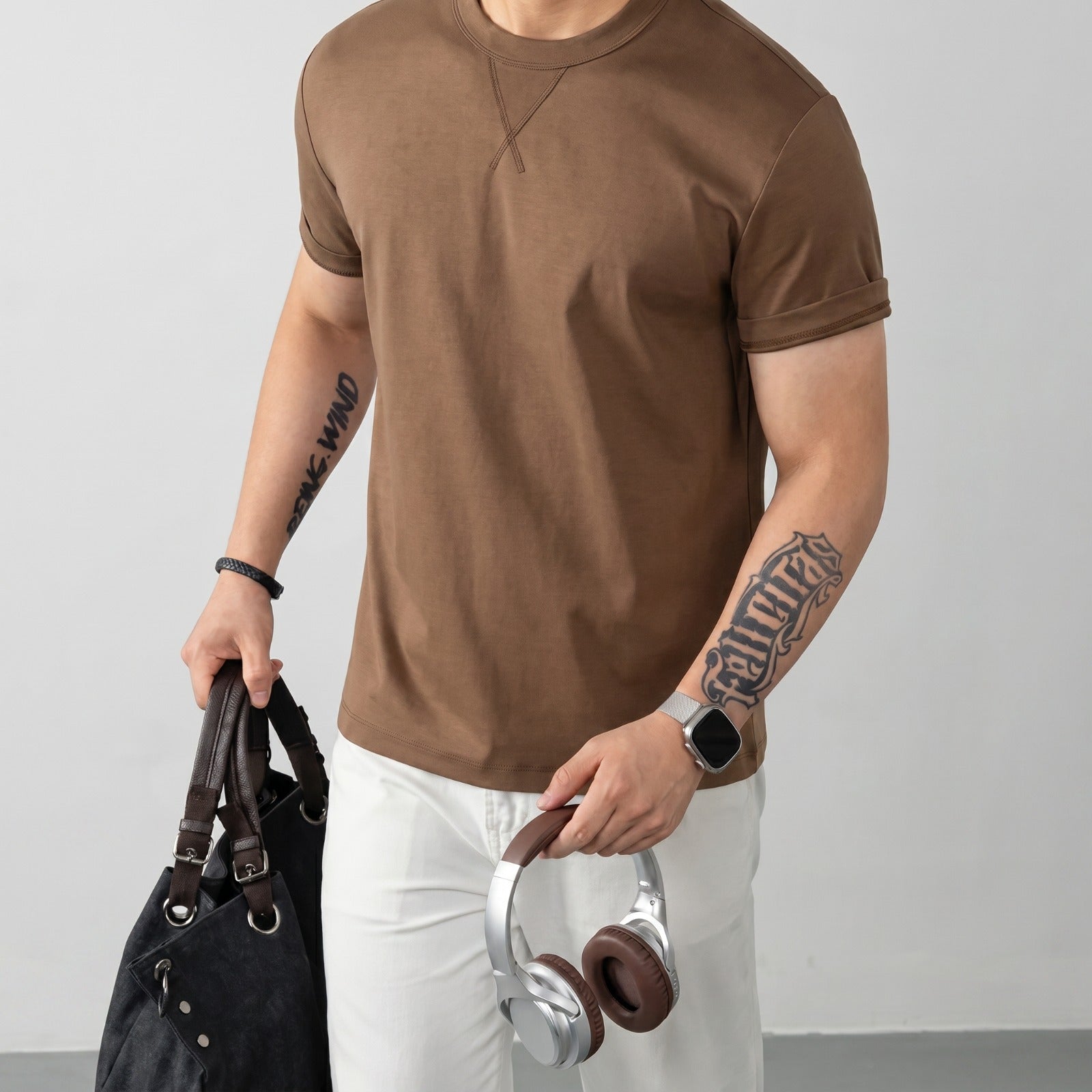 Louis™ T-shirt in Premium Cotton with Spandex and Ribbed Round Neck