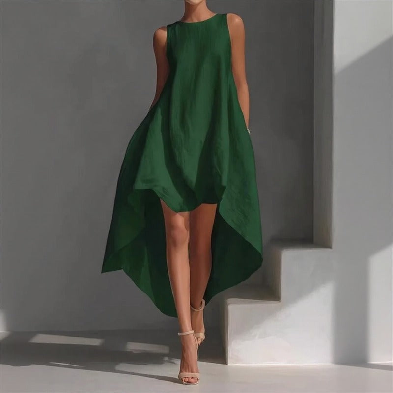Solennie™ Dress With Extended Hem and Minimalist Design