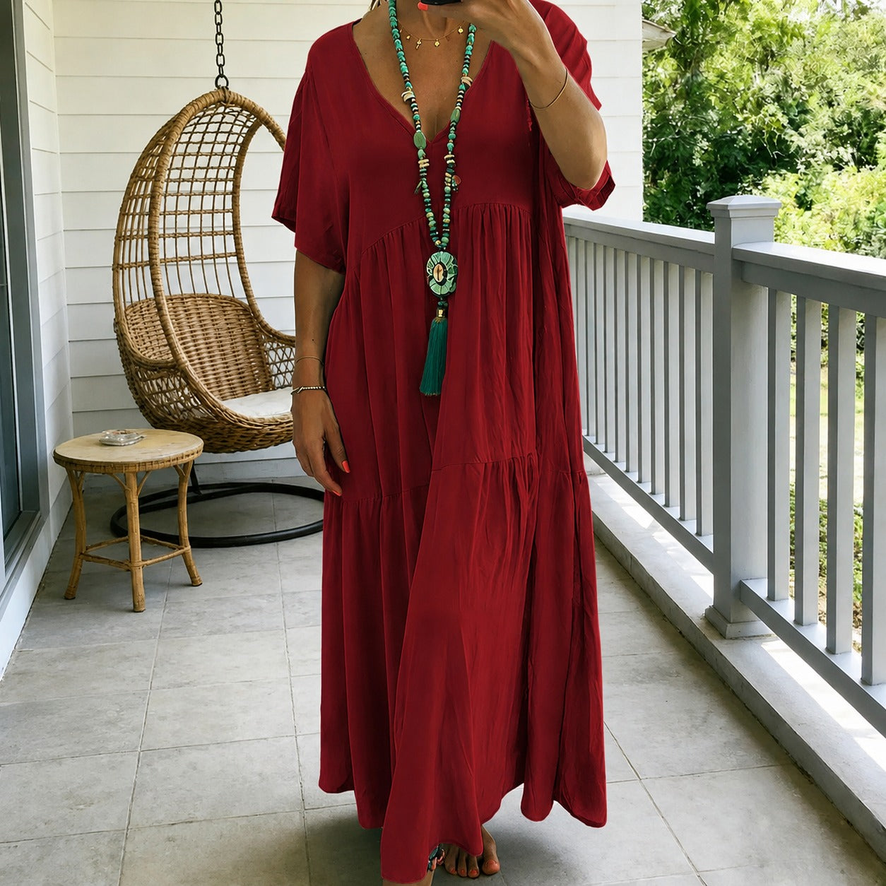 Liorenna™ Linen Cotton Dress With Relaxed Fit And V-Neck
