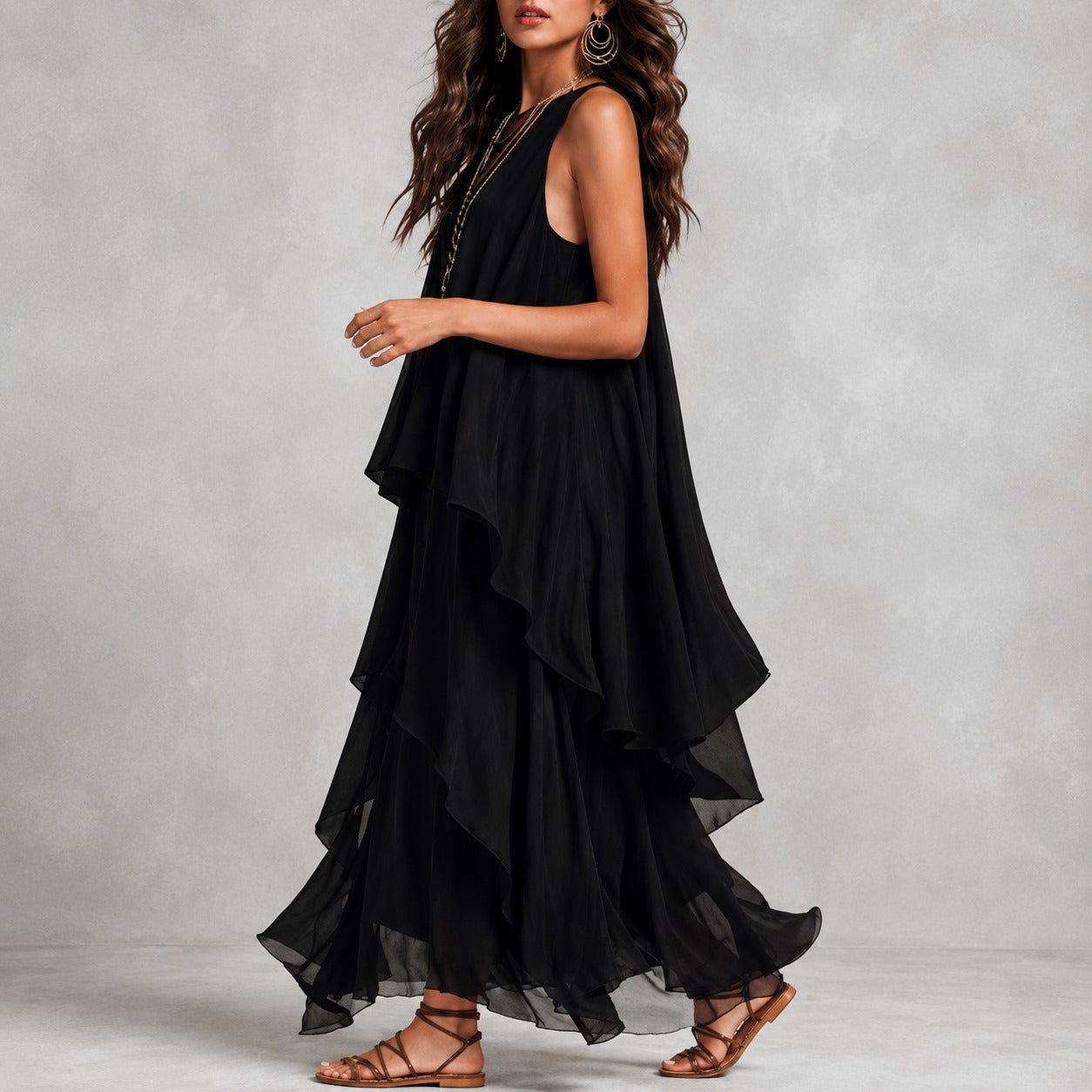 Dress Rachel™ with Asymmetrical Layering and Maxi Length