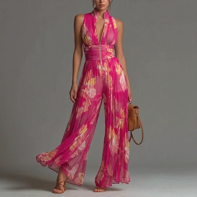 Aureliah™ Jumpsuit with Metallic Front Zipper and Defined Waist