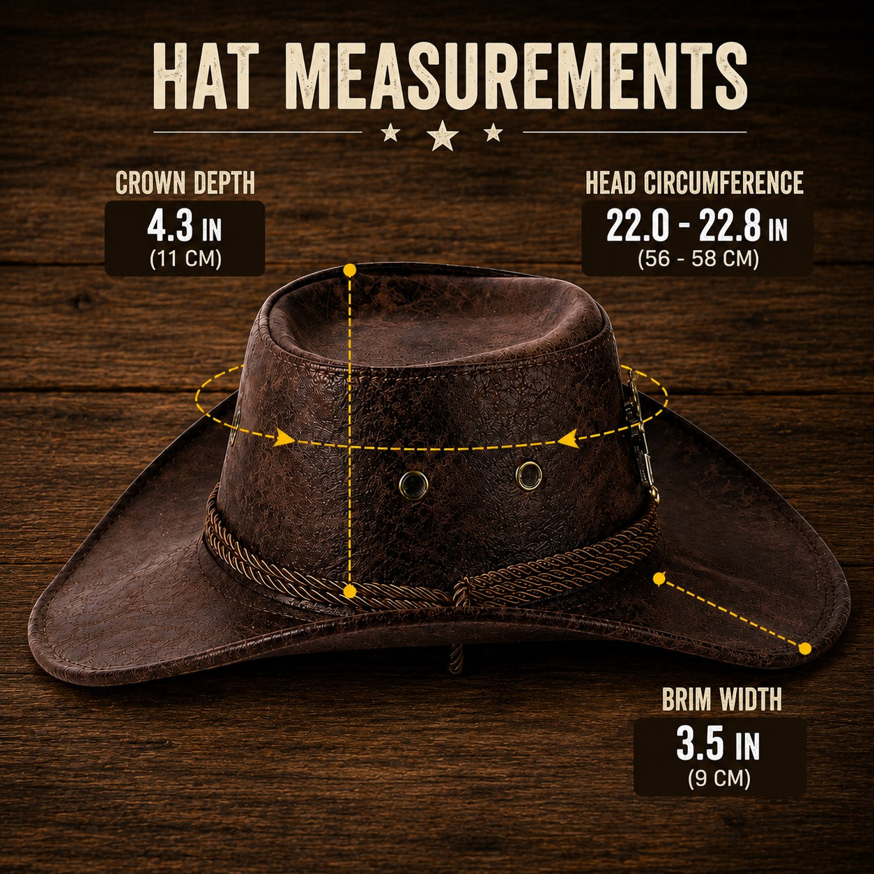 Cowboy Hat Stoneford™ in Premium Leather with a Distressed Finish and Metal Accents