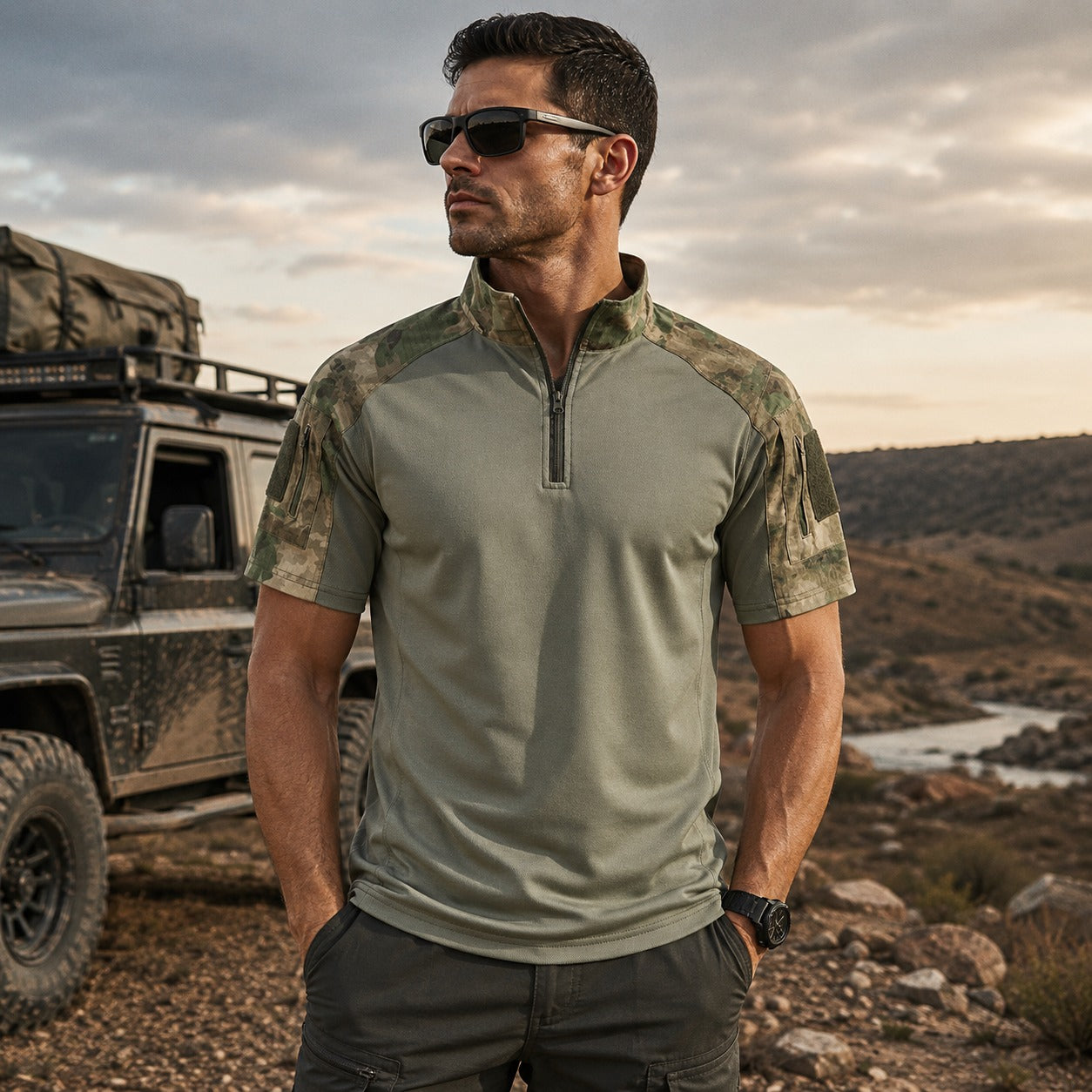 Kaiven™ Tactical Shirt with Camo Panels and Quarter-Zip Collar