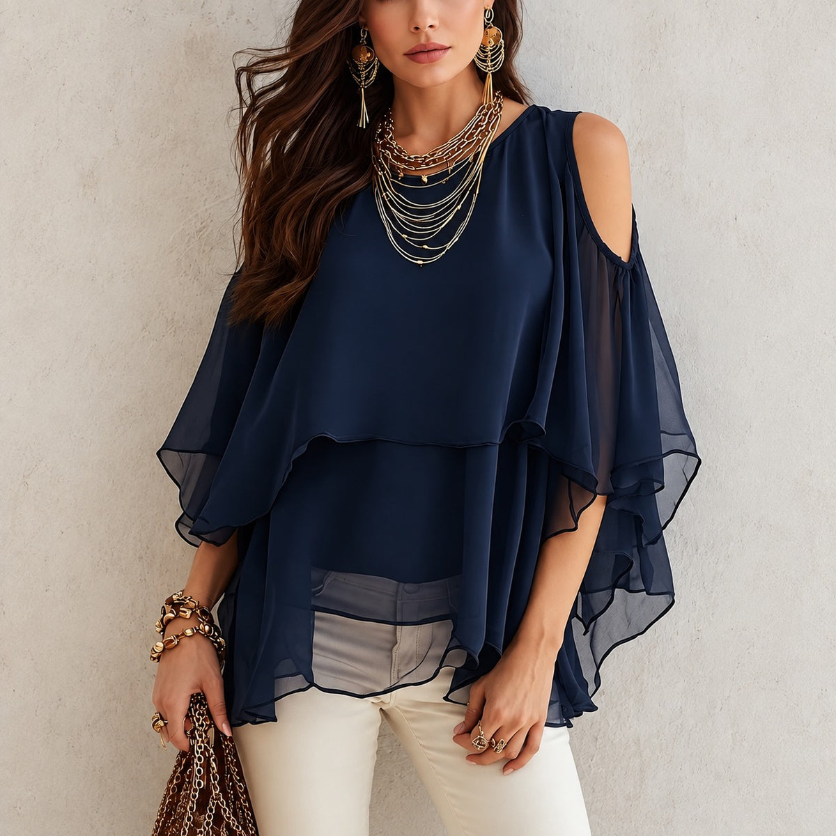 Blouse Lauren™ with Cold Shoulders and Flowy Sleeves