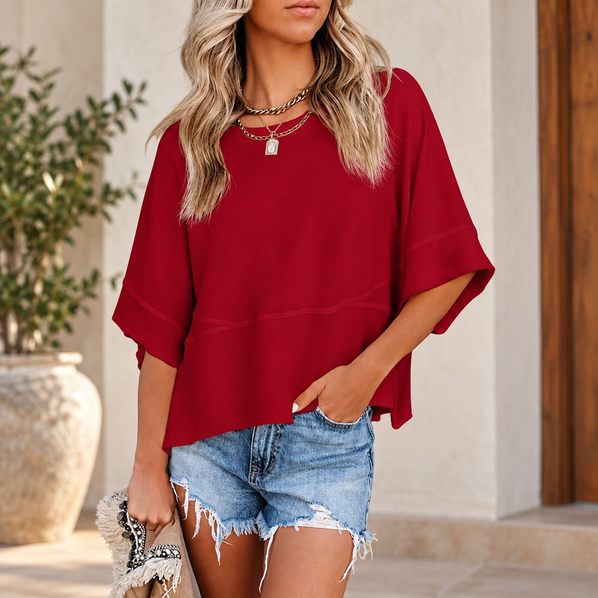 Marlie™ Blouse with Easy Drape, Wide Sleeves and Front Seam Detail