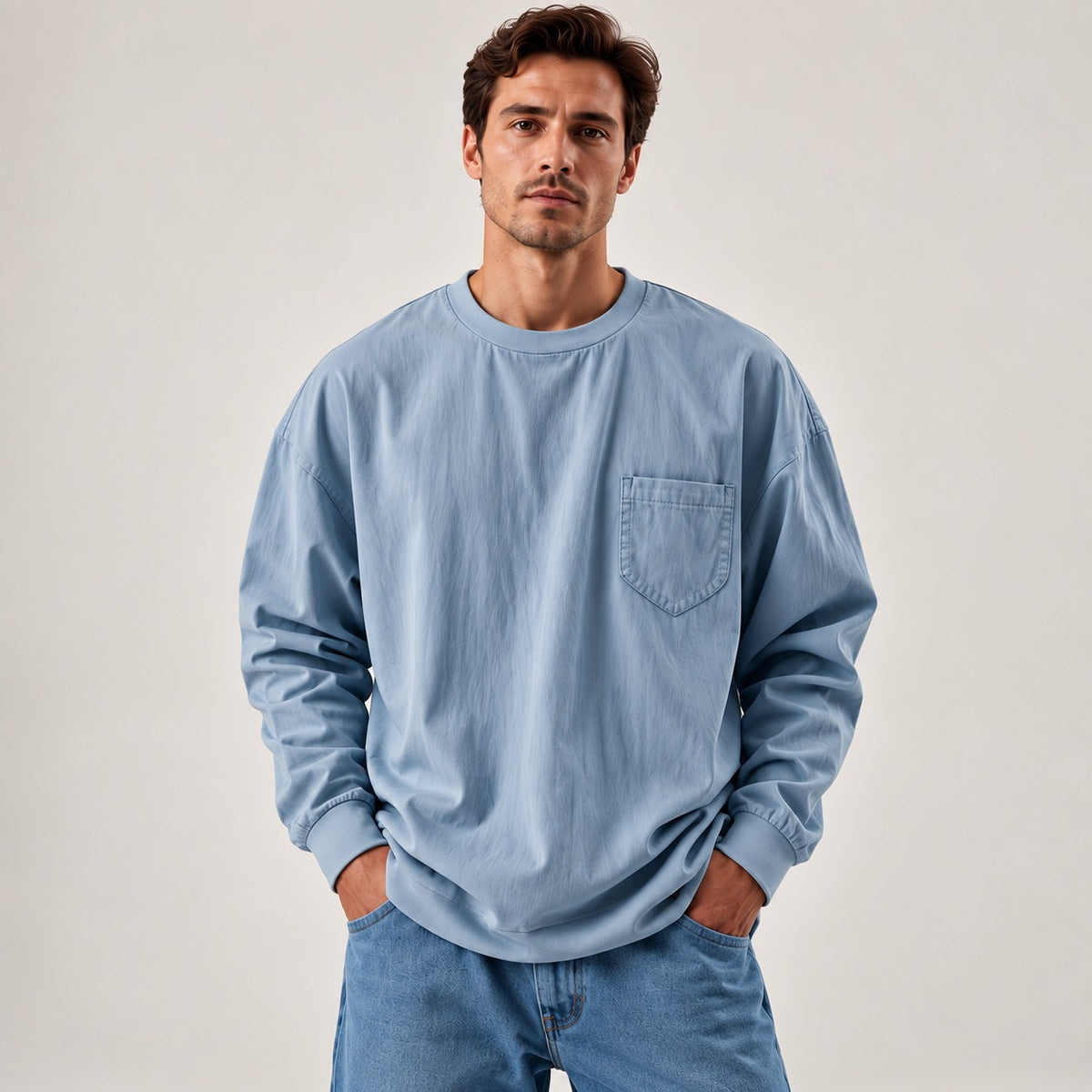 Daven™ Long-Sleeve Shirt with Minimalist Design and Chest Pocket