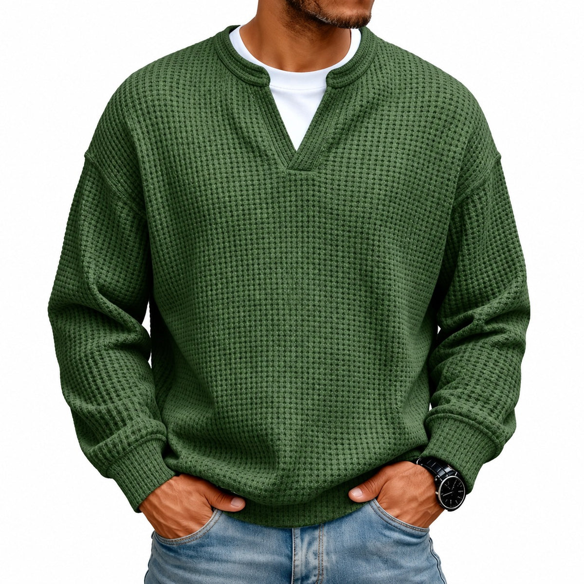 Caspian™ Sweater with Textured Fabric and Structured Collar